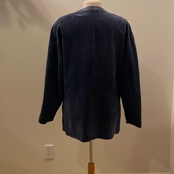 Friitala Womens Blue Suede Cardigan w Blue Leather Trim / Size 10 - Picture 7 of 16
